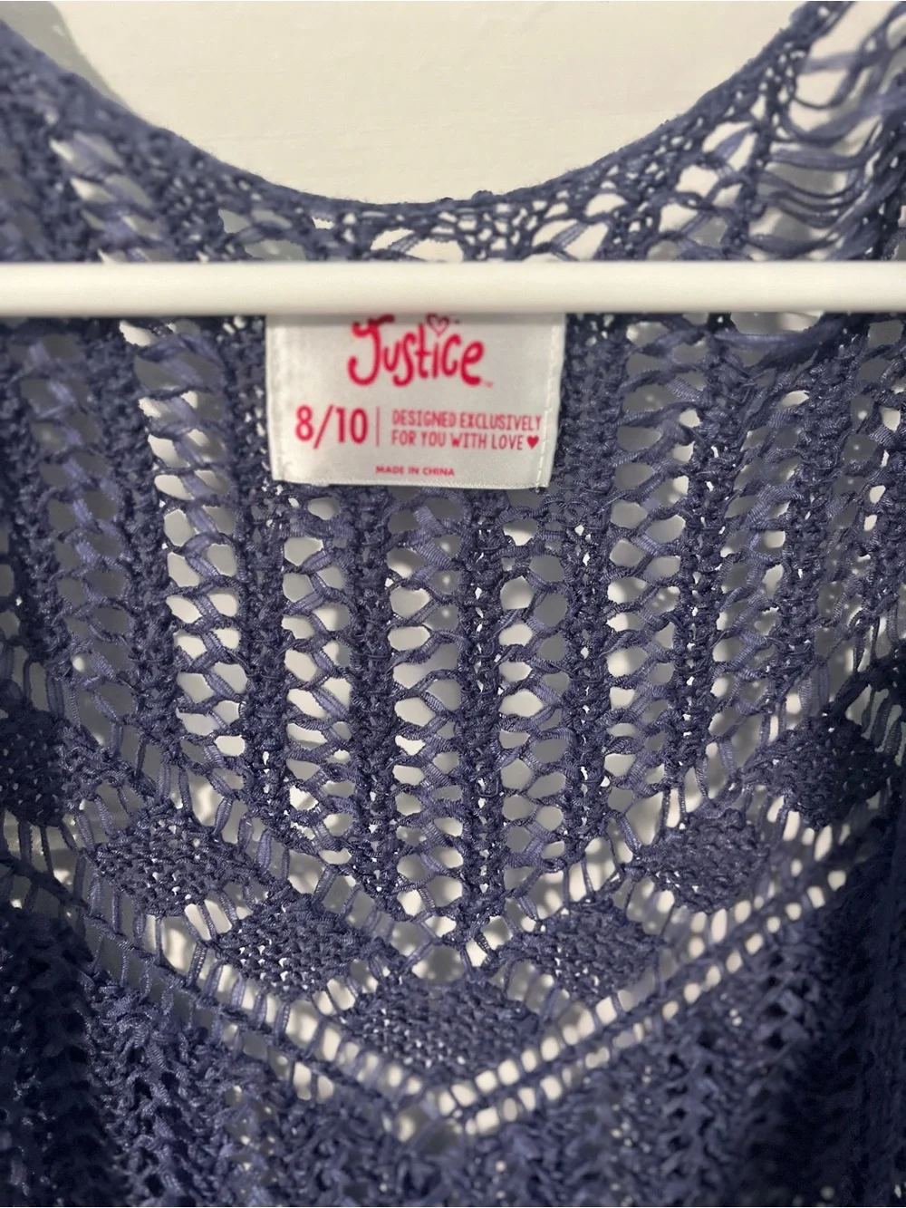 Justice Purple Open-Knit Fringe Vest girl’s size 8/10